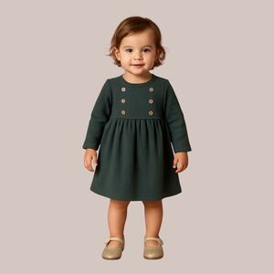 Toddler Girl Ribbed Long Sleeve Ruffle Waist Dusty Blue Holiday Christmas Dress